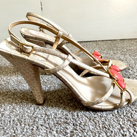 DIOR Tan Croc Embossed Jewelled Slingback Sandals EU 37.5 - Picture 3 of 8